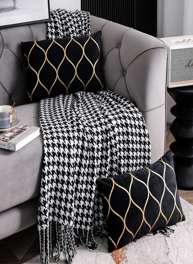 DEZENE 12x20 Inch Gold Velvet Throw Pillow Covers: 2 Pack Rectangular Decorative Pillow Cases for Bedroom Sofa Couch Living Room, Black - Image 2