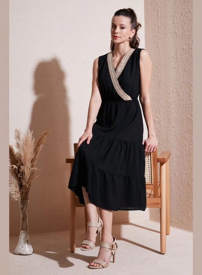 Lela Lela Regular Fit Wrap Collar Midi Dress Women's Dress 6118103