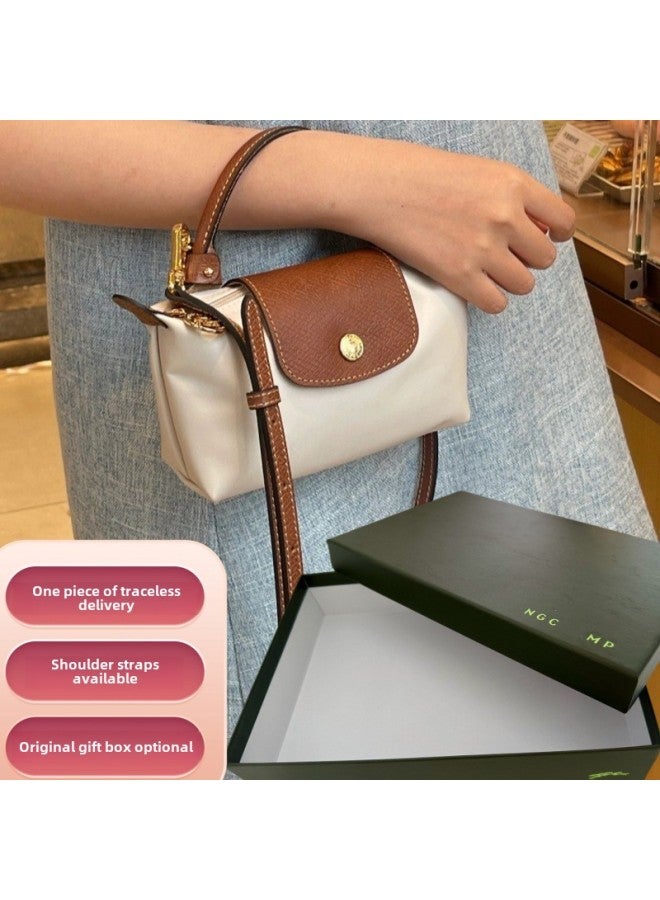 Exclusive French Dragon Bag Mini Casual Women's Bag Mobile Phone Bag Short Handle Hand Bag Dragon Mini Dumpling Bag-Colour:Mini Barbie Powder-Size:PerForated + Shoulder Strap  - Image 1