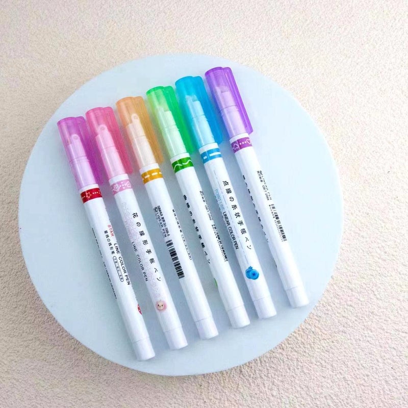 Parshya Designer Linear Roller Curve Highlighter Pens Set, 6 Colored Cute Outline Curve Highlighters Pens, Cool Pens For Kids And Adults, Highlighter Pens For Study, Book, Drawing, Office Use - Image 4