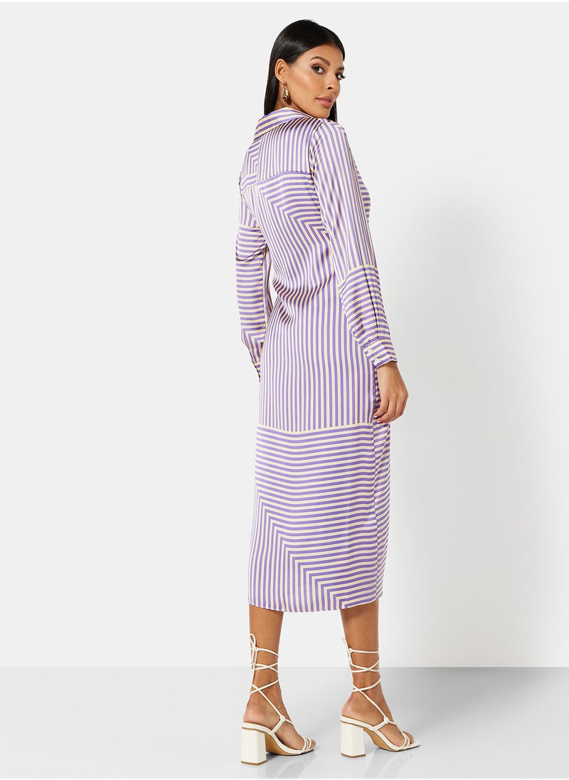 MANGO - Harper Satin Stripe Dress - Image 1