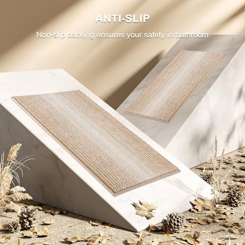 BSICPRO Bathroom Rugs and Mats Sets, 2 Piece Thick Absorbent Chenille Bath Mat Rug Set Non Slip, Soft Shaggy Bath Room Floor Mats for Bathroom, Machine Washable (Beige, 20" x 60" Plus 20" x 32") - Image 5