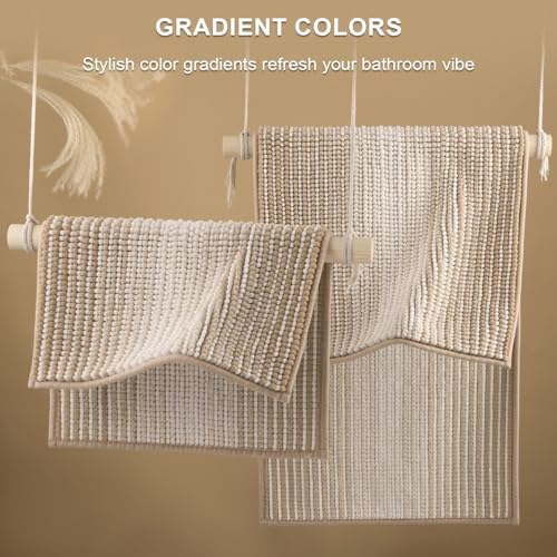 BSICPRO Bathroom Rugs and Mats Sets, 2 Piece Thick Absorbent Chenille Bath Mat Rug Set Non Slip, Soft Shaggy Bath Room Floor Mats for Bathroom, Machine Washable (Beige, 20" x 60" Plus 20" x 32") - Image 4