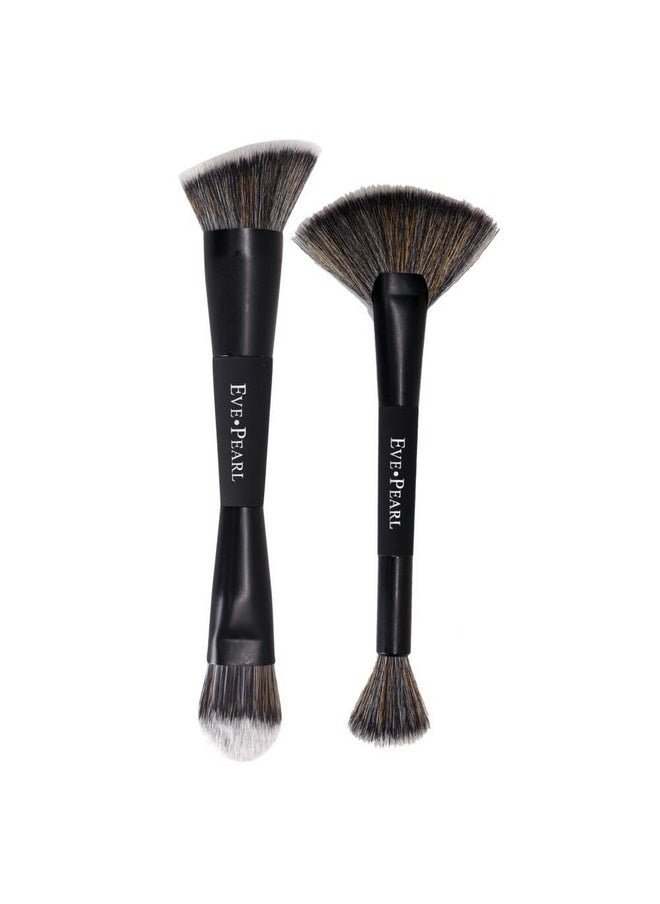 EVE PEARL EVE PEARL Dual Brush Set Contour Blending Fan Highlighter Must Have Makeup Brushes Set Of 2 Synthetic Cruelty Free Hypoallergenic 
