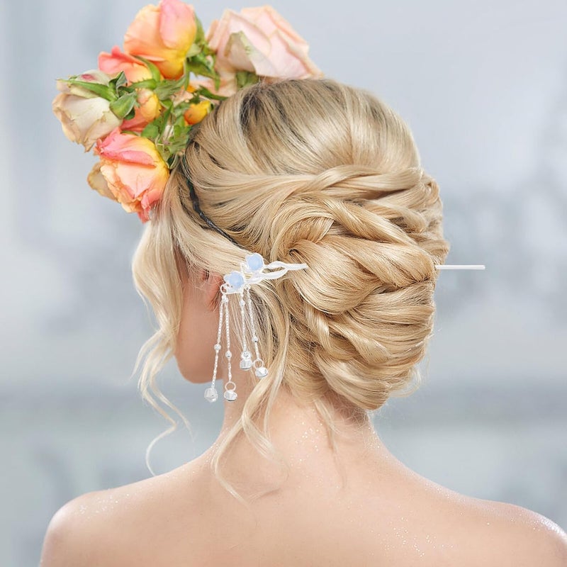 Hanfu Hair Chopsticks with Tassels Chinese Style Hair Stick Pins for Women Sky Blue Classic Hanfu Costume - Image 5
