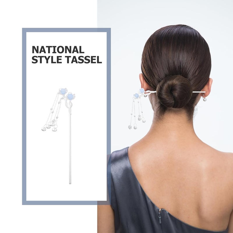 Hanfu Hair Chopsticks with Tassels Chinese Style Hair Stick Pins for Women Sky Blue Classic Hanfu Costume - Image 3