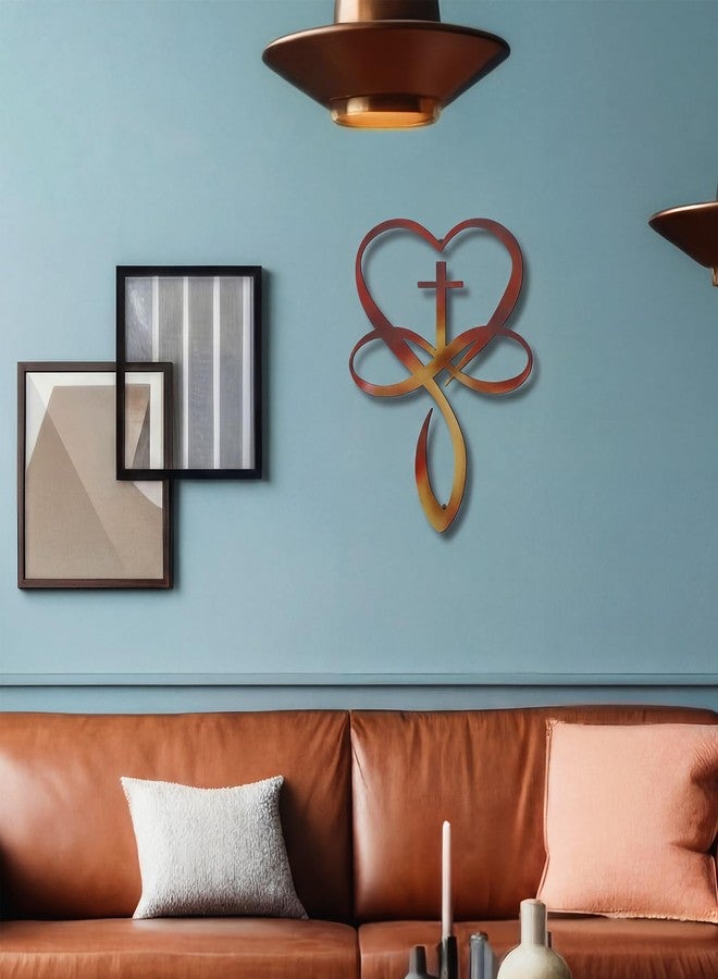 Pelopy Metal Infinity Heart Cross Wall Decor Cross Decorative Wall Art Bronze Heart and Love Sign Plaques Love Gift for Home Decor Wedding Room Bedroom Living Room Decoration - Image 5