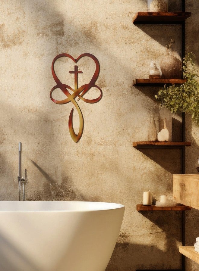 Pelopy Metal Infinity Heart Cross Wall Decor Cross Decorative Wall Art Bronze Heart and Love Sign Plaques Love Gift for Home Decor Wedding Room Bedroom Living Room Decoration - Image 3
