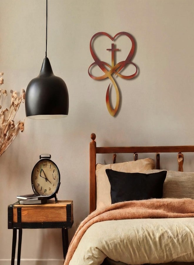 Pelopy Metal Infinity Heart Cross Wall Decor Cross Decorative Wall Art Bronze Heart and Love Sign Plaques Love Gift for Home Decor Wedding Room Bedroom Living Room Decoration - Image 4