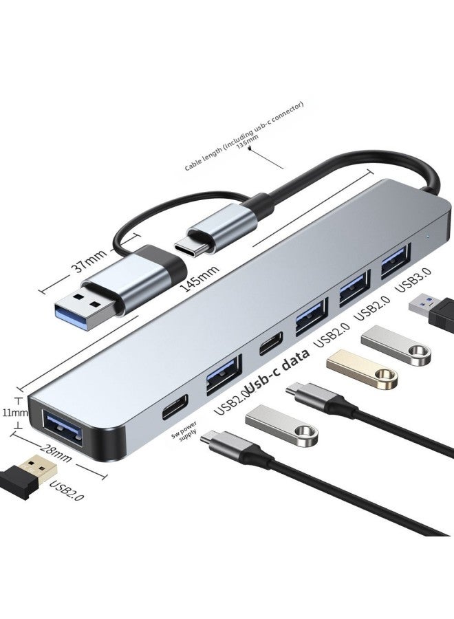Type-c Docking Station 8-in -1 Multifunctional USB3.0 Docking Station 100 Megabit Network Port USB Splitter With Card Reader-Color:[double Head] Seven-in-one  - Image 1