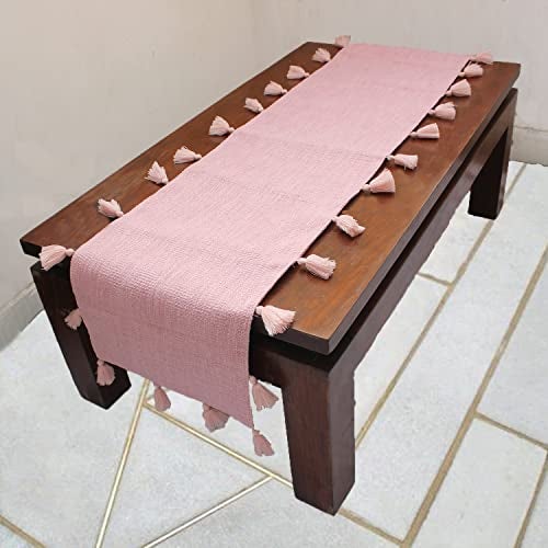 Dekor World 1 Piece Cotton Merit Tassel Collection Table Runner (Pink, 33x180 cm or 13x72 Inches or 6 Seater Table)-for Dining Room and Living Room - Image 2