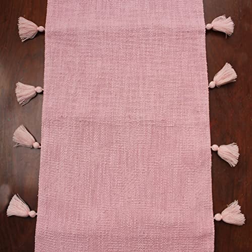 Dekor World 1 Piece Cotton Merit Tassel Collection Table Runner (Pink, 33x180 cm or 13x72 Inches or 6 Seater Table)-for Dining Room and Living Room - Image 3