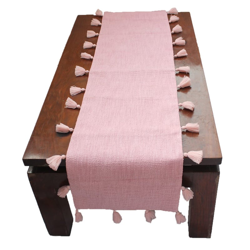 Dekor World 1 Piece Cotton Merit Tassel Collection Table Runner (Pink, 33x180 cm or 13x72 Inches or 6 Seater Table)-for Dining Room and Living Room - Image 4