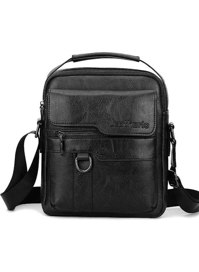 Men's Leather Lithario Crossbody Bag, Stylish and Functional Shoulder Bag with Multiple Pockets, Ideal for Everyday Use and Travel, Black - Image 1
