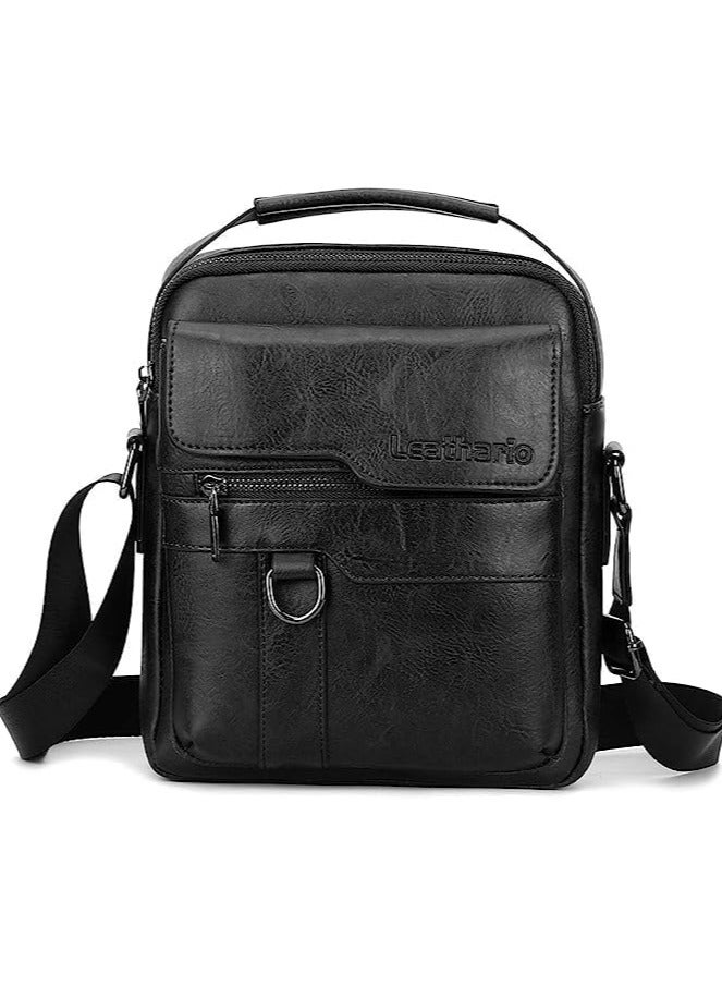 Men's Leather Lithario Crossbody Bag, Stylish and Functional Shoulder Bag with Multiple Pockets, Ideal for Everyday Use and Travel, Black - Image 3