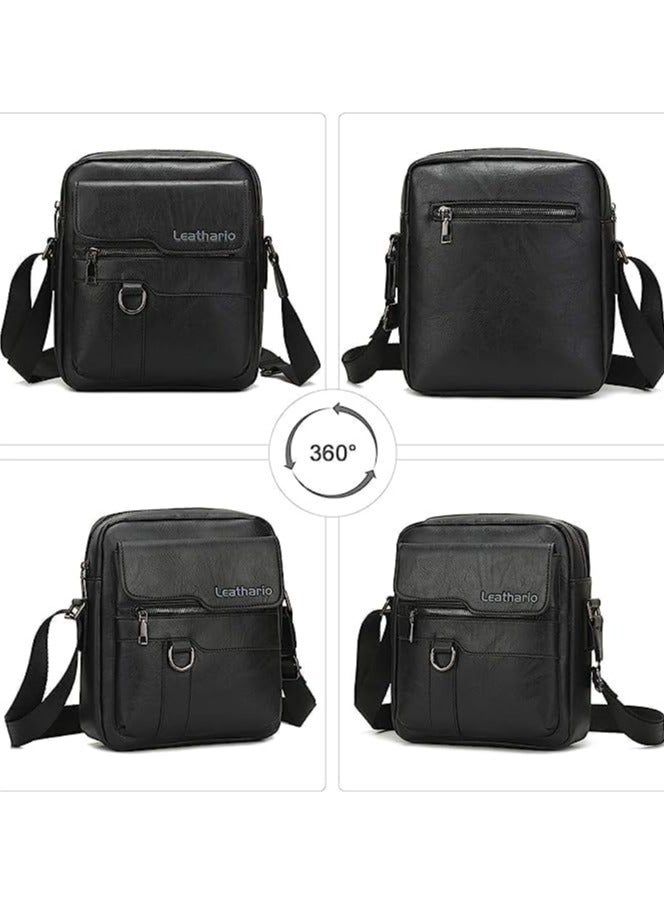Men's Leather Lithario Crossbody Bag, Stylish and Functional Shoulder Bag with Multiple Pockets, Ideal for Everyday Use and Travel, Black - Image 2