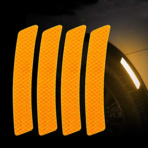 Allure Auto® 4pcs 3D Super Reflective Stickers Carbon Fiber Strips Car Side Door Edge Bumper Anti-Scratch Protection Guards Trim Stickers (Wheel Eyebrow Stickers Yellow) for Volkswagen Vento - Image 1