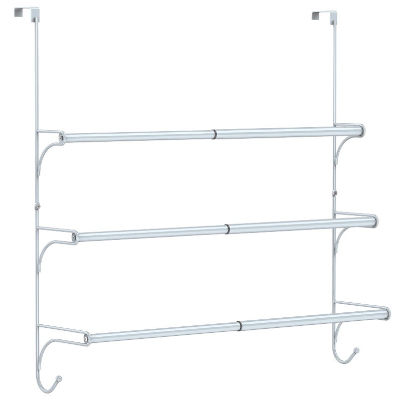 Auledio Adjustable Over The Door Triple Towel Rack with Hooks,Silver - Image 1