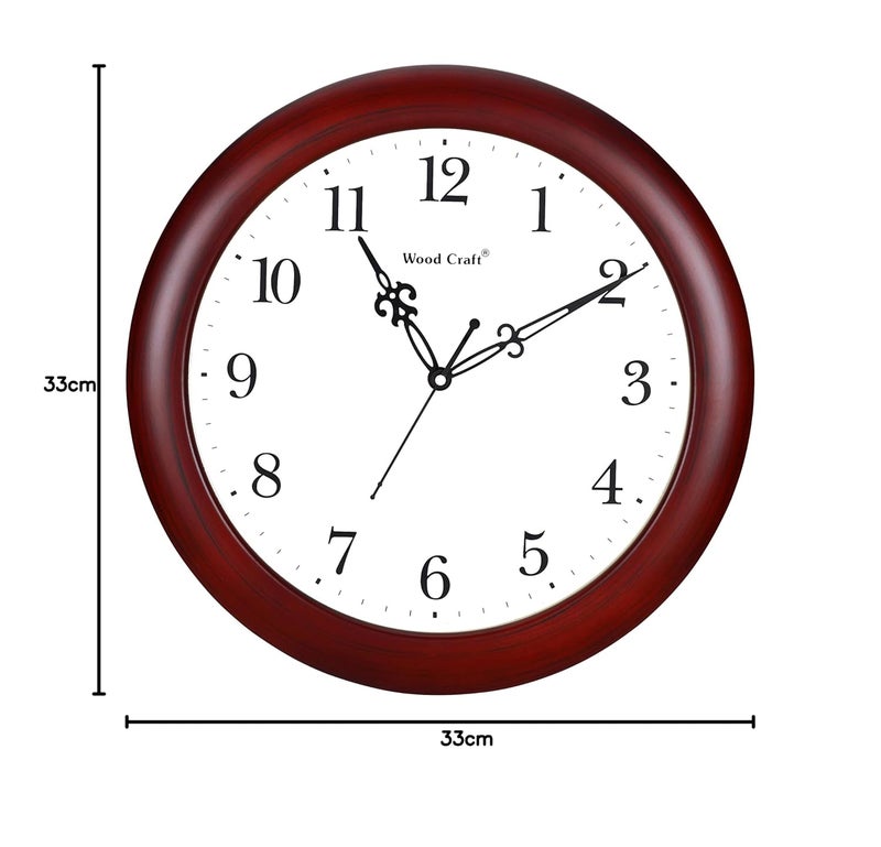 Wood Craft Analog Wooden Wall Clock WS2001 33 cm x 33 cm x 4 cm Shape Round Colour Dark Brown FrameWhite Dial Style Traditional - Image 2
