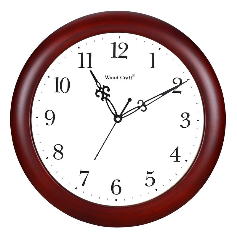 Wood Craft Analog Wooden Wall Clock WS2001 33 cm x 33 cm x 4 cm Shape Round Colour Dark Brown FrameWhite Dial Style Traditional - Image 1