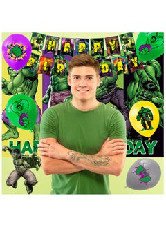 FRUITFUL PARTY Hulk Birthday Party Decorations for 10 Guests, 112pcs Hulk Party Disposable Tableware Set Hulk Themed Backdrop  - Image 5