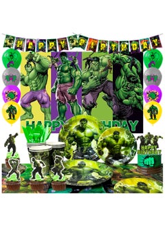 FRUITFUL PARTY Hulk Birthday Party Decorations for 10 Guests, 112pcs Hulk Party Disposable Tableware Set Hulk Themed Backdrop  - Image 1