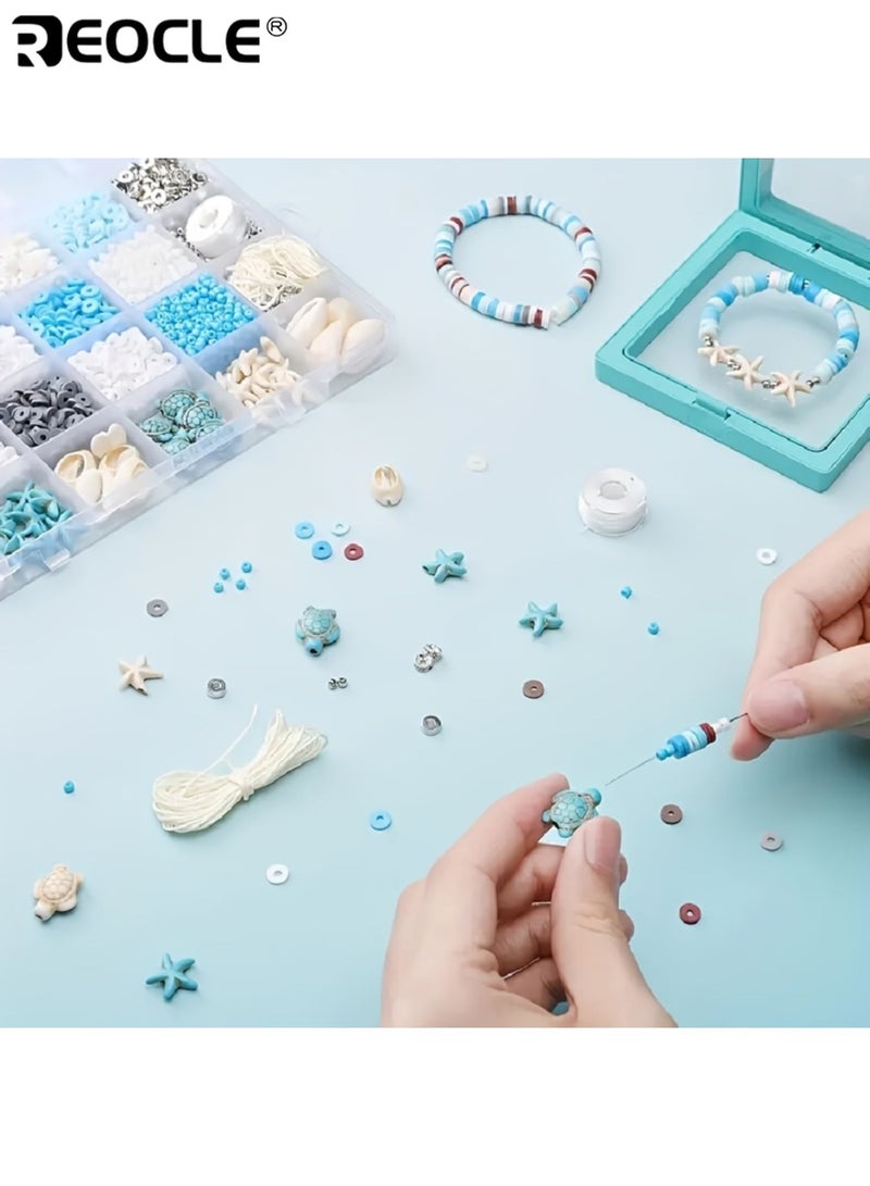 ريوكل مجموعة من 2600 قطعة من خرز الحجارة الطبيعي مع خرز الصلصال البوليمري وتصميم ذو طابع شاطئي - طقم صنع إكسسوارات DIY بأشكال متعددة لصنع أساور الصداقة والقلائد - Image 3