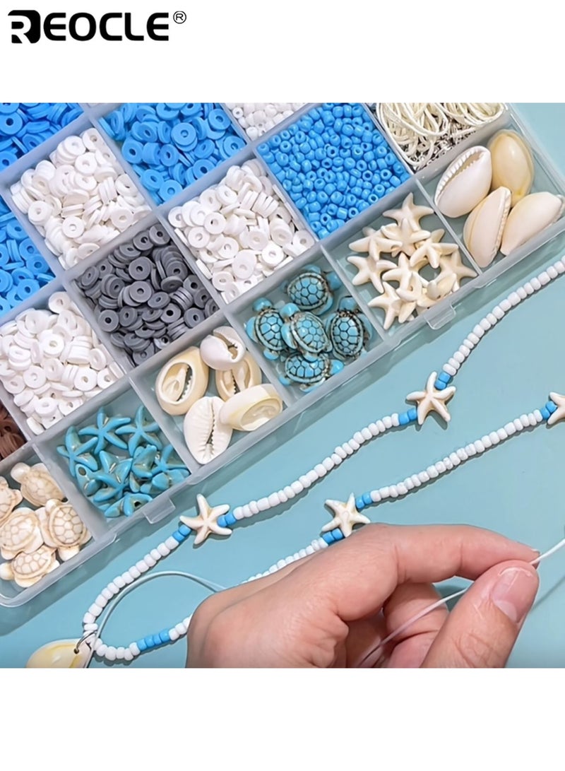 ريوكل مجموعة من 2600 قطعة من خرز الحجارة الطبيعي مع خرز الصلصال البوليمري وتصميم ذو طابع شاطئي - طقم صنع إكسسوارات DIY بأشكال متعددة لصنع أساور الصداقة والقلائد - Image 2