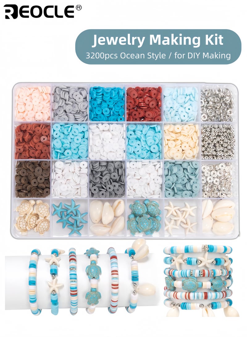 ريوكل مجموعة من 2600 قطعة من خرز الحجارة الطبيعي مع خرز الصلصال البوليمري وتصميم ذو طابع شاطئي - طقم صنع إكسسوارات DIY بأشكال متعددة لصنع أساور الصداقة والقلائد - Image 1