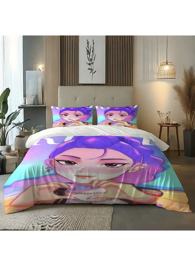 طقم سرير برسومات شخصيات الأنمي، غطاء لحاف مع غطائين للوسائد، 173 × 219 سم - Image 5