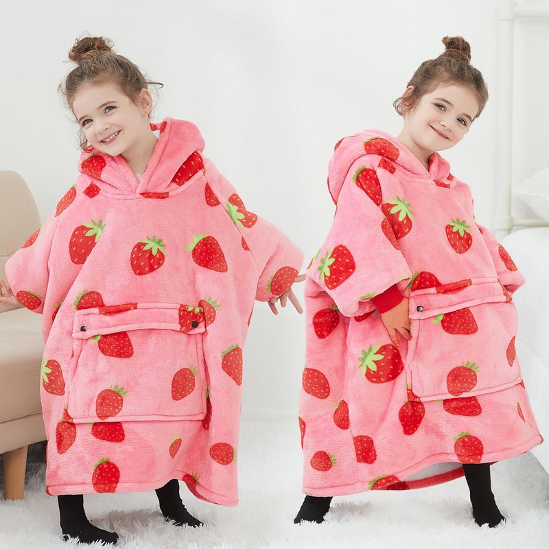 KFUBUO Wearable Blanket Hoodie for Kids Toddlers Sherpa Blanket Sweatshirt With Pocket Cute Hoodies 2-6 Year Old Girl Birthday Gifts Strawberry - Image 4