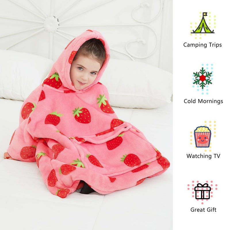 KFUBUO Wearable Blanket Hoodie for Kids Toddlers Sherpa Blanket Sweatshirt With Pocket Cute Hoodies 2-6 Year Old Girl Birthday Gifts Strawberry - Image 2