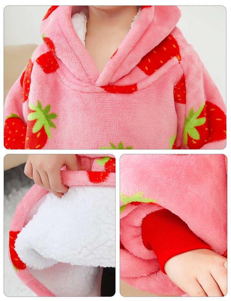 KFUBUO Wearable Blanket Hoodie for Kids Toddlers Sherpa Blanket Sweatshirt With Pocket Cute Hoodies 2-6 Year Old Girl Birthday Gifts Strawberry - Image 5
