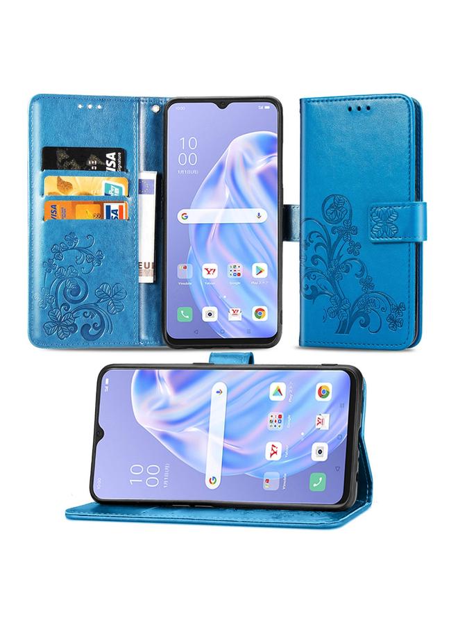 The Bros Case For OPPO Reno 3A Four-leaf Clasp Embossed Buckle Mobile Phone Protection Leather Case with Lanyard & Card Slot & Wallet & Bracket Function