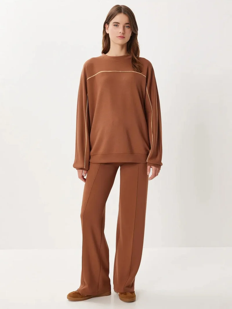 Lovely Istanbul ISTANBUL Contrast Binding Detail Sweatshirt & Wide Leg Two-Piece Set