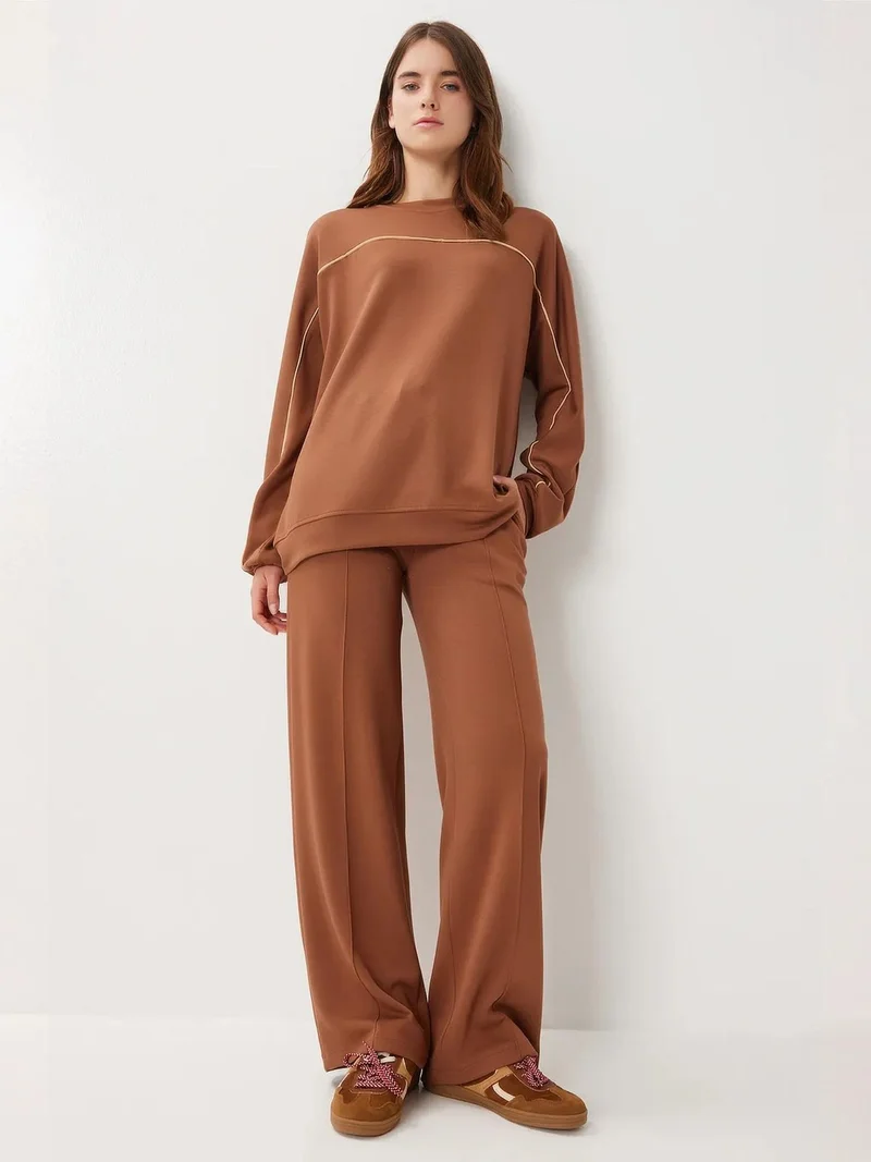 Lovely Istanbul ISTANBUL Contrast Binding Detail Sweatshirt & Wide Leg Two-Piece Set