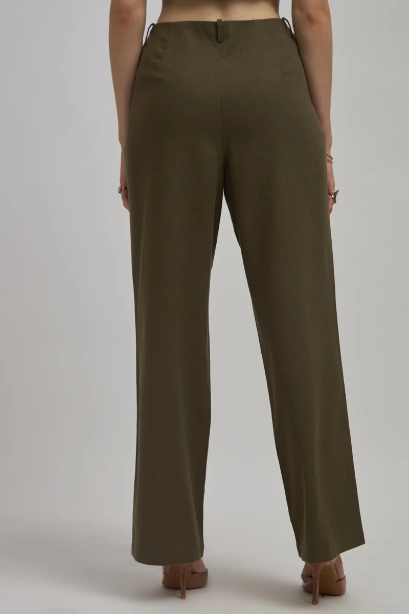 Virgio Virgio Women Emerly Olive Linen Blend Wide Leg Trousers