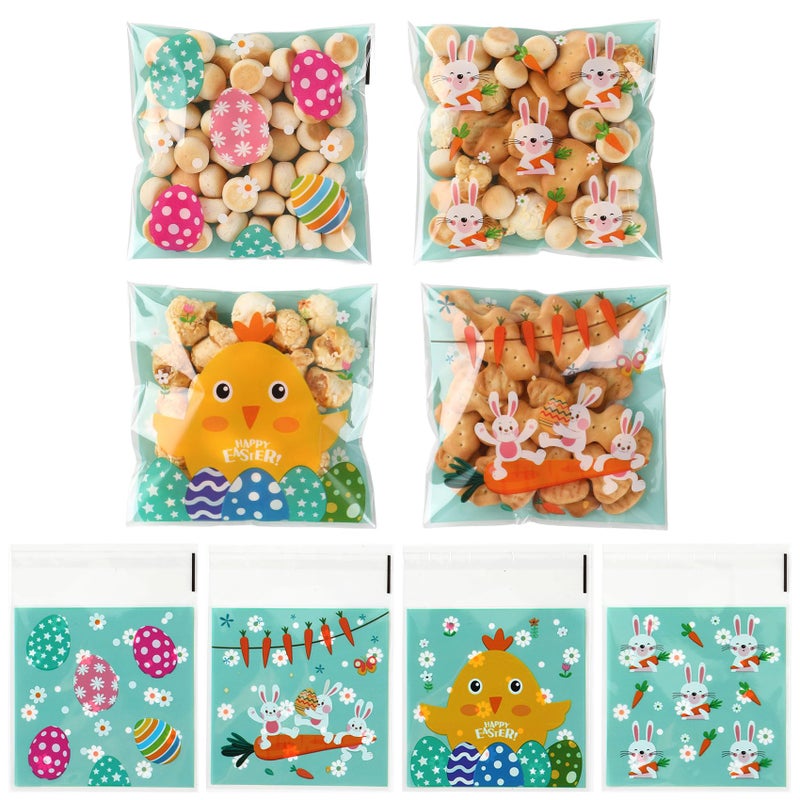 eowqeiur 100 PCS Easter Self-sealing Cellophane Bags(4x4 Inch) for Candy Goodie Treat Snack Goody Cookie Small Gifts Wrap Plastic Ziplock Bag Baggies Pouch Easter Party Favors Supplies Decorations Table Decor - Image 1