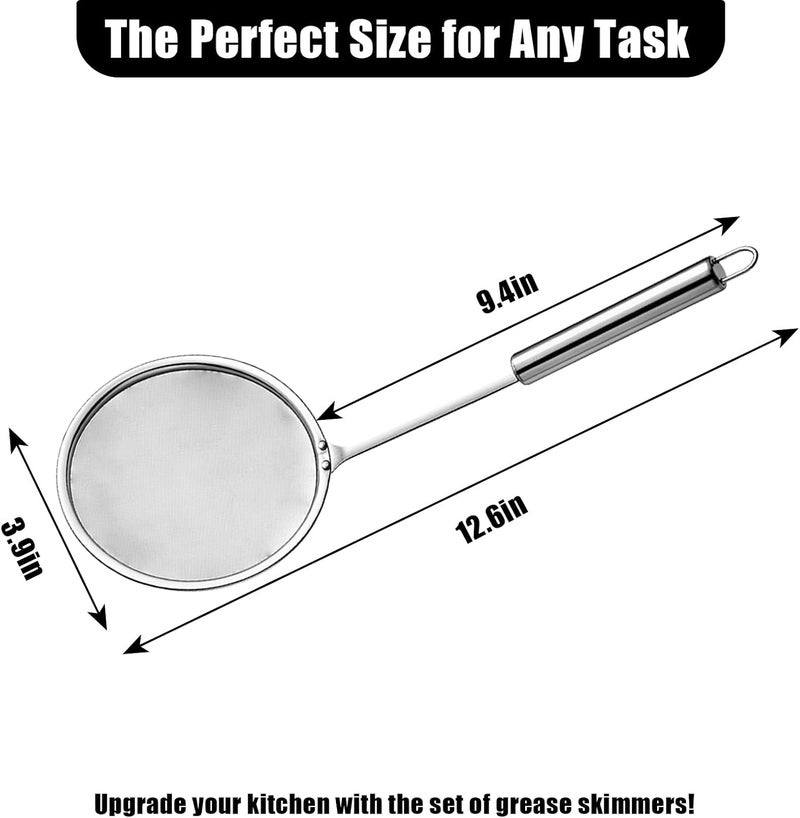 smrtcol Stainless Steel Fat Skimmer Spoon 4”Multi-Functional Fine Mesh Hot Pot Grease Strainer with 9.4” Heat-Resistant Handle For Frying, Soup, Quinoa, Miso - Image 2