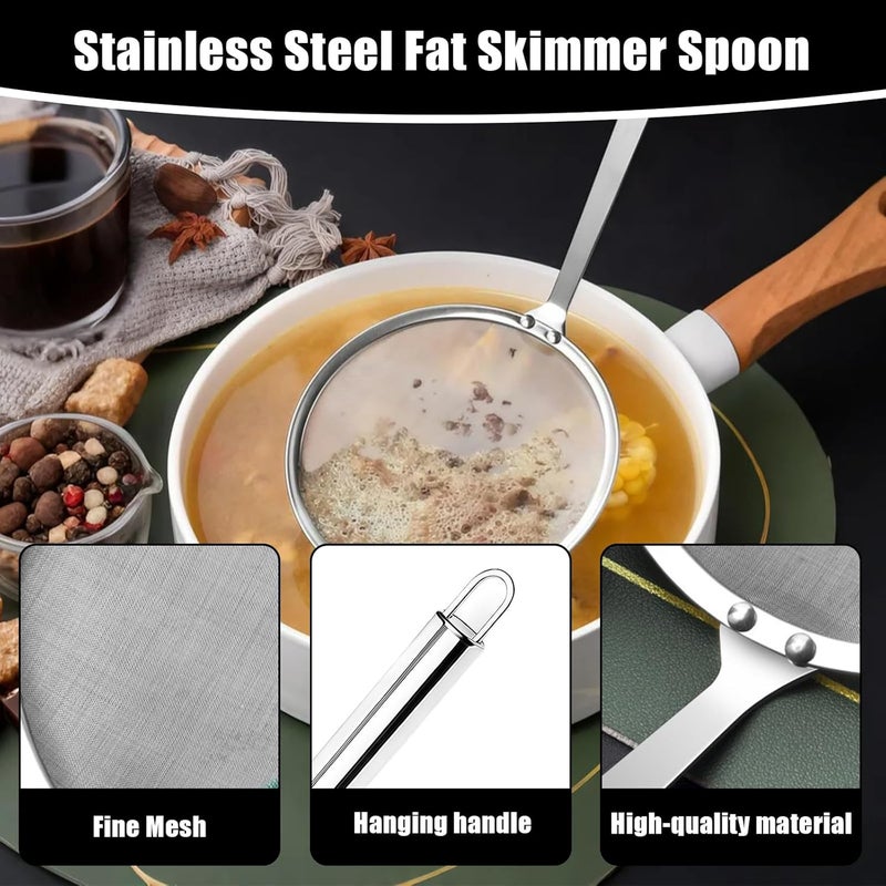 smrtcol Stainless Steel Fat Skimmer Spoon 4”Multi-Functional Fine Mesh Hot Pot Grease Strainer with 9.4” Heat-Resistant Handle For Frying, Soup, Quinoa, Miso - Image 3