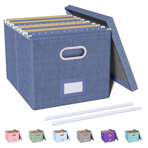 Oterri File Organizer with Lid, File Box, File Cabinet for Letter File Folder Storage, Hanging File Organizer for Office/Decor/Home,Document Organizer, 1 Pack,Blue-Box Only - Image 1
