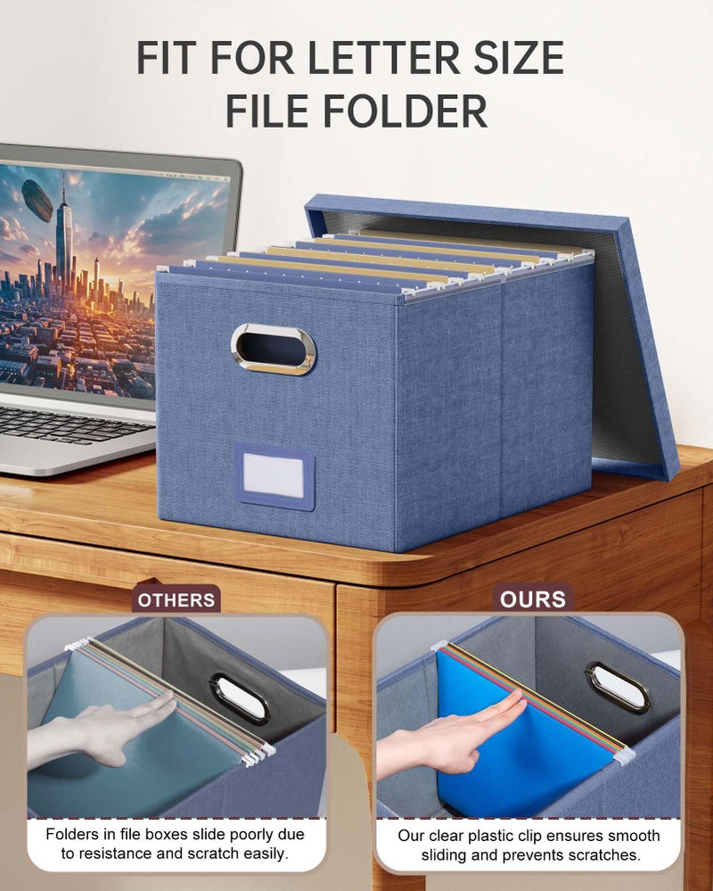 Oterri File Organizer with Lid, File Box, File Cabinet for Letter File Folder Storage, Hanging File Organizer for Office/Decor/Home,Document Organizer, 1 Pack,Blue-Box Only - Image 3