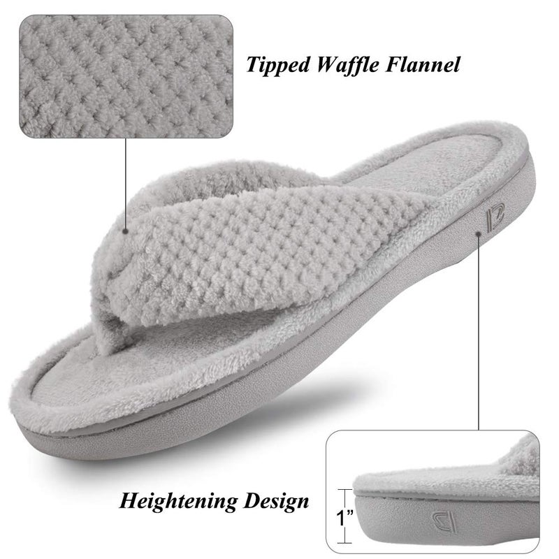 DL Women's Flip Flop Memory Foam Slippers with Cozy Terry Lining Soft Thong Slippers Slip on House Shoes with Indoor Outdoor Arch Support Rubber Sole, Gray, 9-10 - Image 4