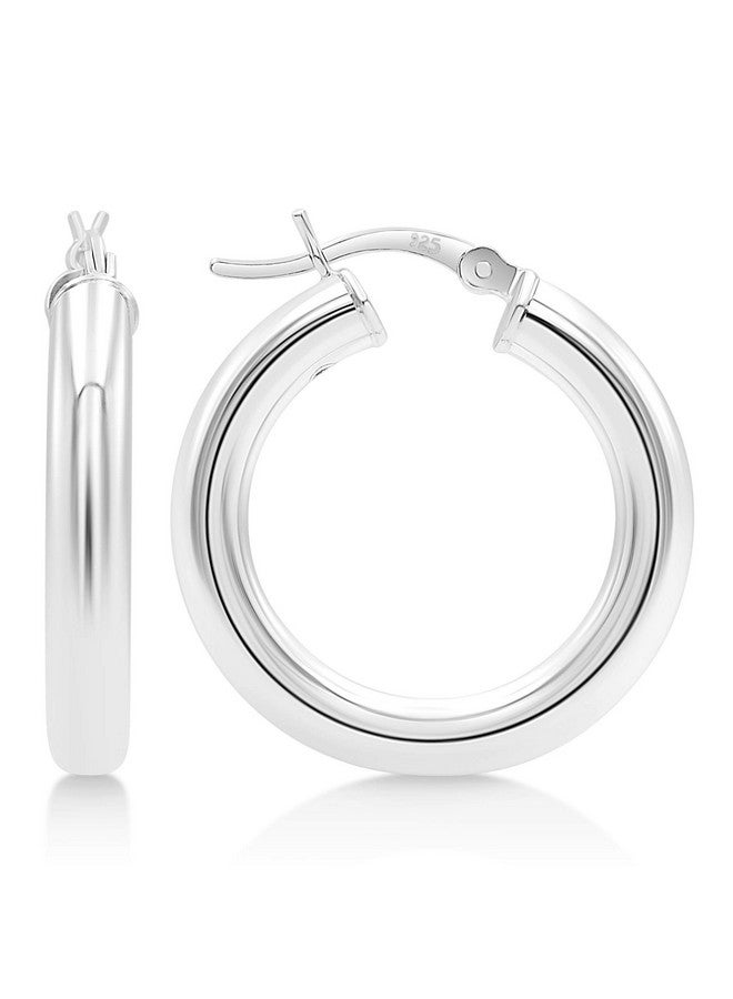 Kezef Sterling Silver Hoop Earrings For Women - 4Mm High Polished Lightweight Silver Hoops | 25Mm Diameter | Chunky Hoop Earrings - Image 1