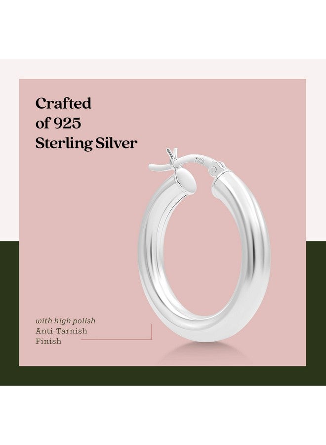Kezef Sterling Silver Hoop Earrings For Women - 4Mm High Polished Lightweight Silver Hoops | 25Mm Diameter | Chunky Hoop Earrings - Image 3