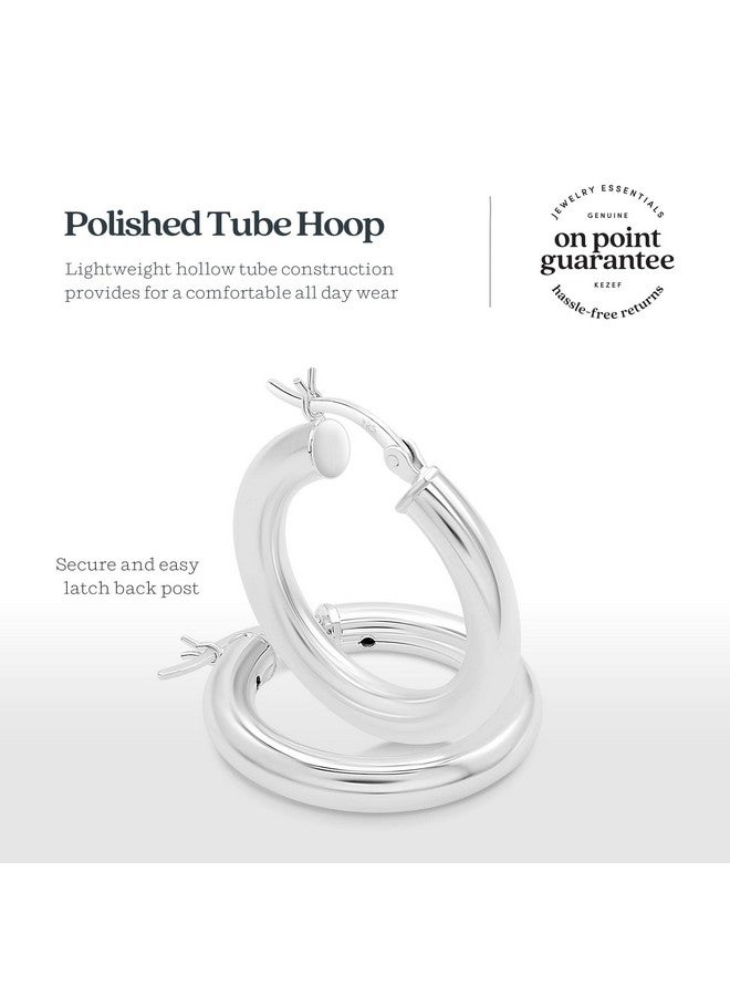 Kezef Sterling Silver Hoop Earrings For Women - 4Mm High Polished Lightweight Silver Hoops | 25Mm Diameter | Chunky Hoop Earrings - Image 4
