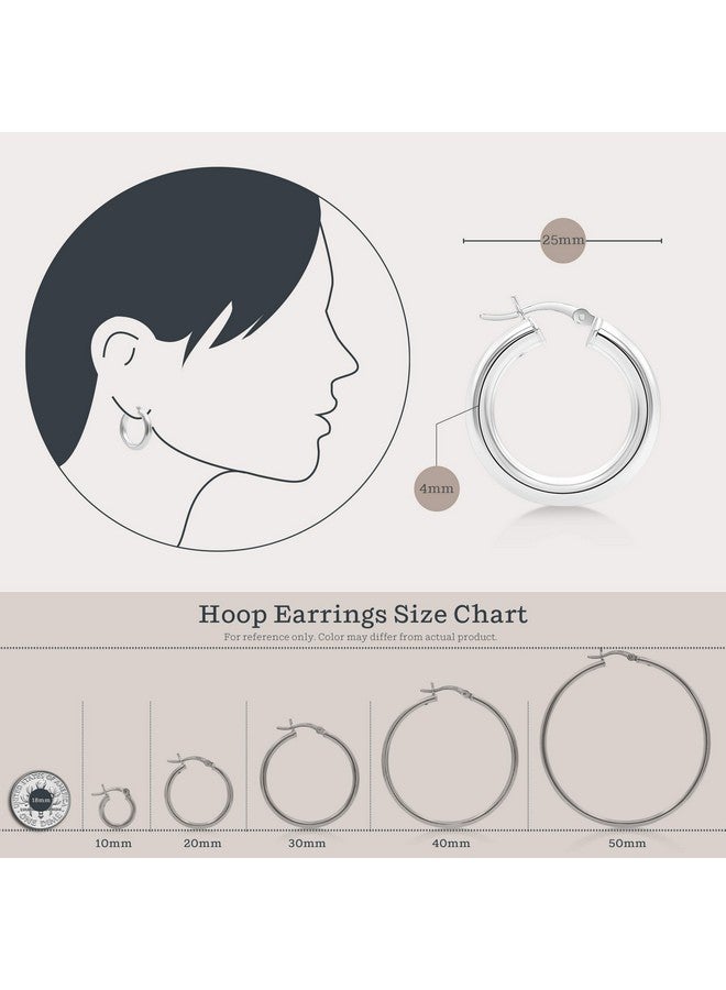 Kezef Sterling Silver Hoop Earrings For Women - 4Mm High Polished Lightweight Silver Hoops | 25Mm Diameter | Chunky Hoop Earrings - Image 5