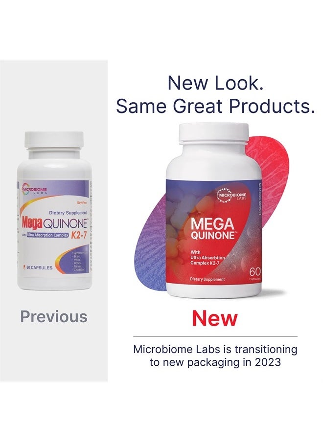 Microbiome Labs MegaQuinone - Vitamin K2 for Bone, Nerve, & Heart Health - Contains Magnesium Glycinate + Zinc Bisglycinate for Improved Absorption (60 Capsules) 