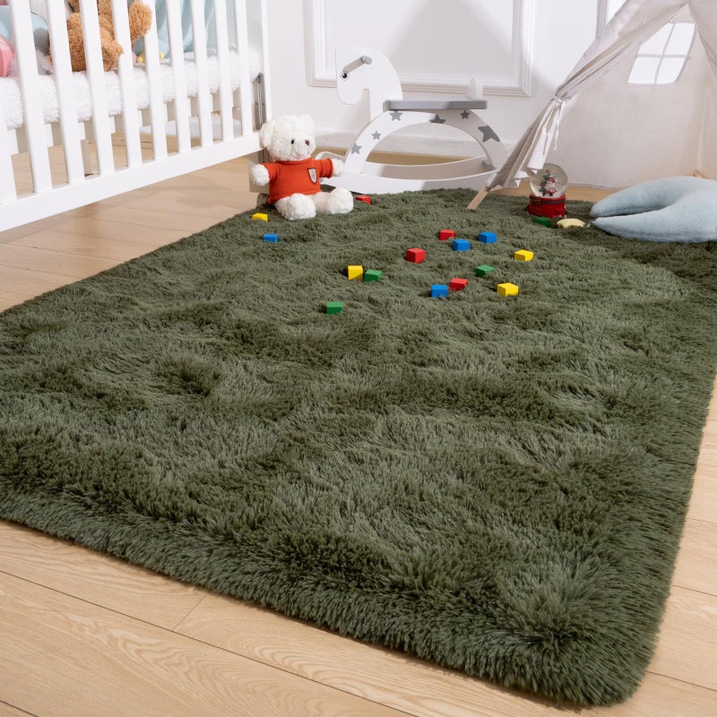 Przemy Fluffy Rug for Bedroom  4x6 Feet Shaggy Area Rugs for Living Room  Super Soft Fuzzy Carpet Rug for Kids Room Dorm Nursery Indoor Home Decor  Olive Green - Image 2