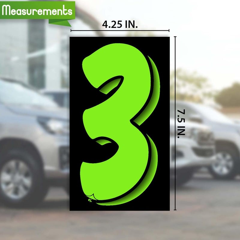 VERSA-TAGS 36 x (#3) Car Number Stickers, Fluorescent Green and Black, 7.5'' Pricing Stickers for Car Dealers - Image 2